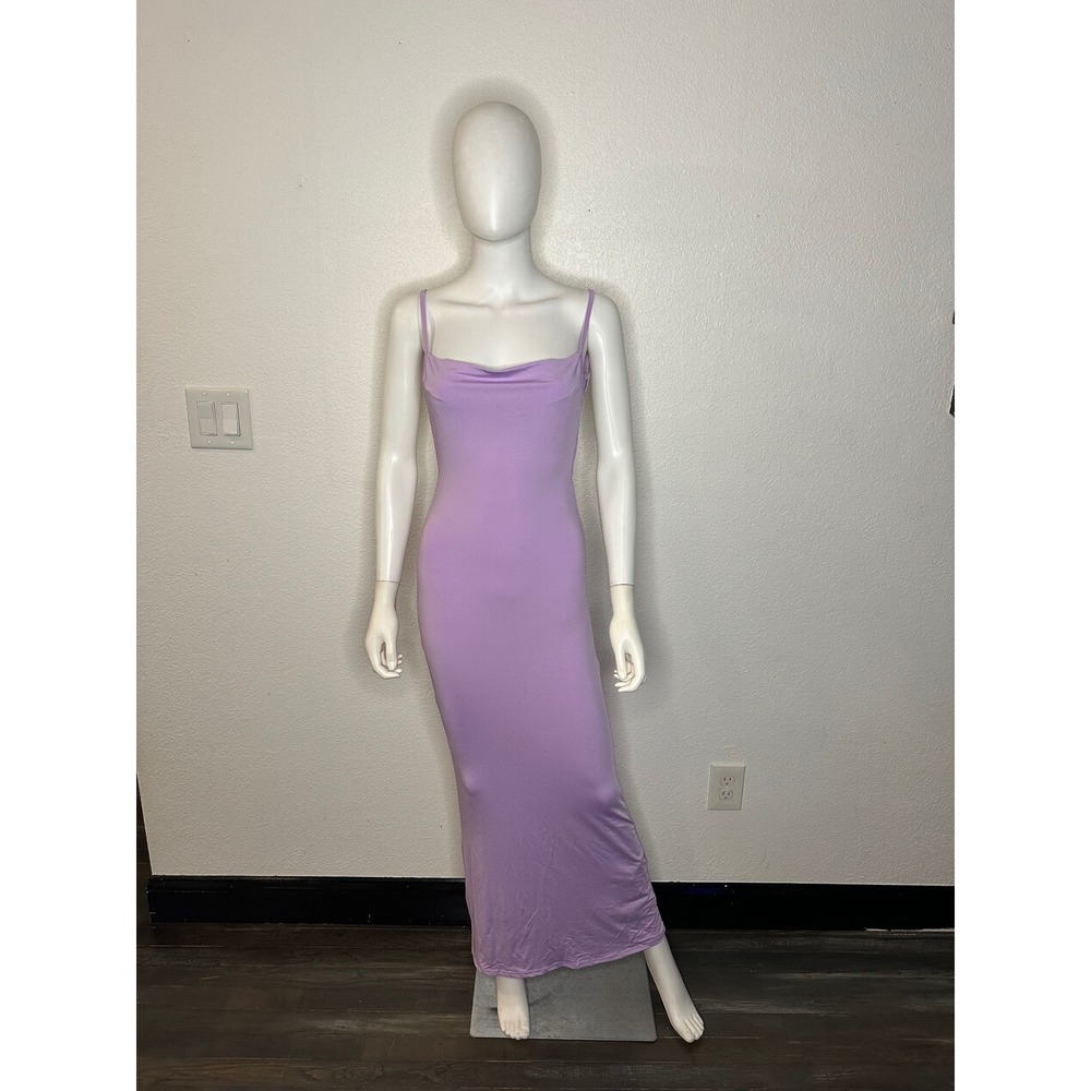 Lavender Purple Cowl Neck Low Back Maxi Dress Spaghetti Strap Bodycon